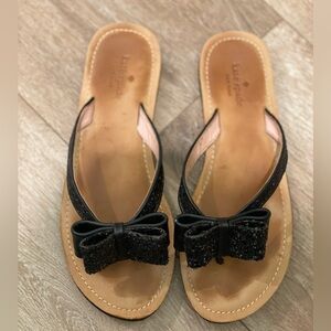 Kate Spade Icarda Sandal, Black Glitter, Size 8, Black Nappa